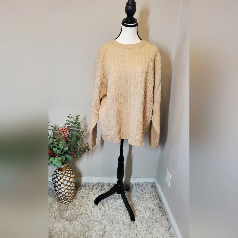 J. Crew Women's Cream Relaxed Cable Knit Sweater 100% Wool Size XL